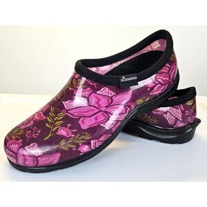 Sloggers Womens Size 10 Waterproof Garden Clogs Purple Floral Print Made In USA